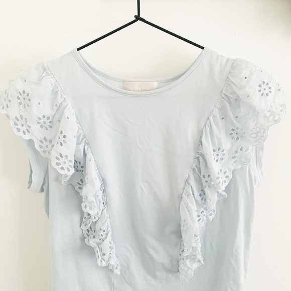 Rachel Parcell Blue Eyelet Ruffle Tee XS - Picture 2 of 5